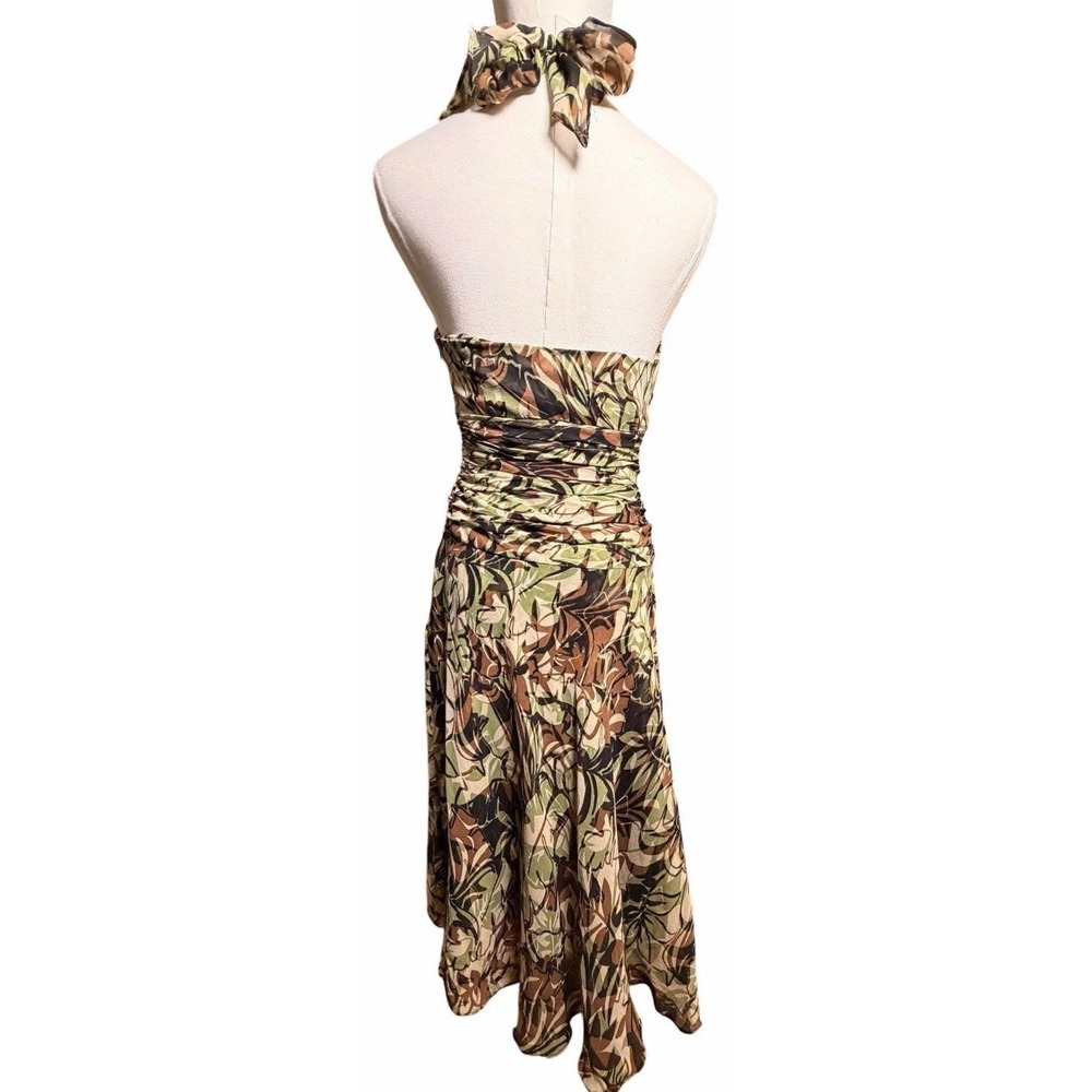 Donna Ricco Silk Halter Midi Dress 4 Ruched Floral Chiffon Boho - Picture 4 of 14